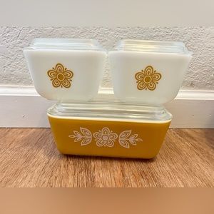 6 PIECE SET Pyrex Vintage Glass BUTTERFLY GOLD